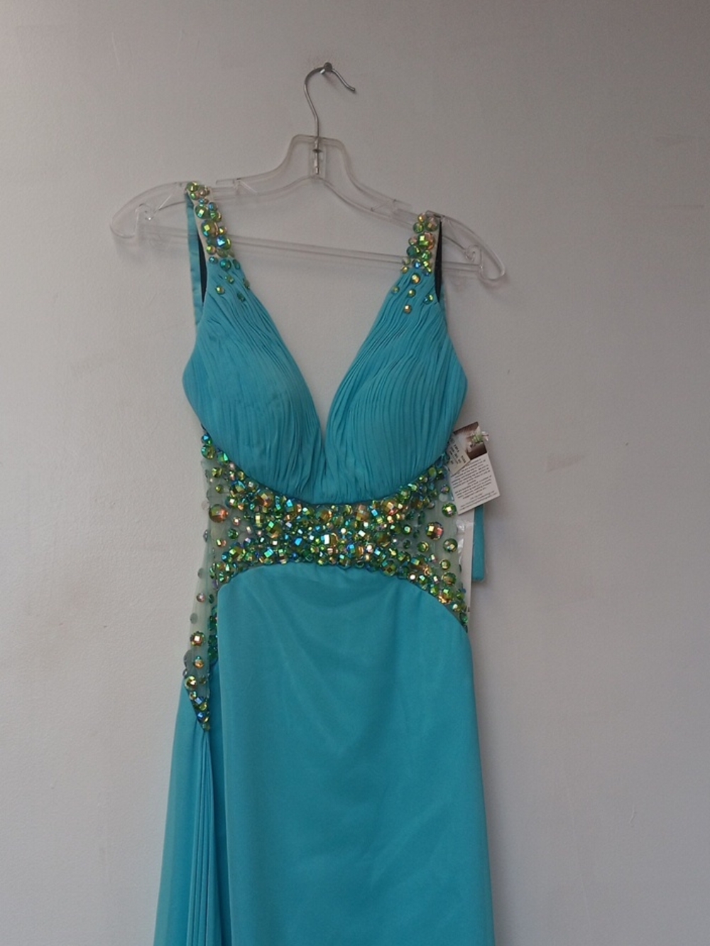 Turquoise Beaded Maxi Evening Dress